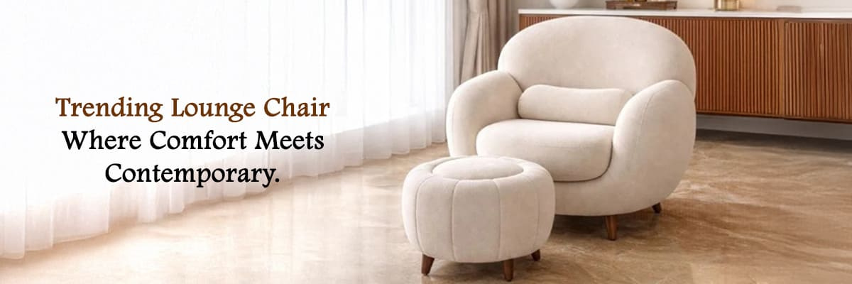 Curved Upholstered Lounge Armchair with Matching Ottoman