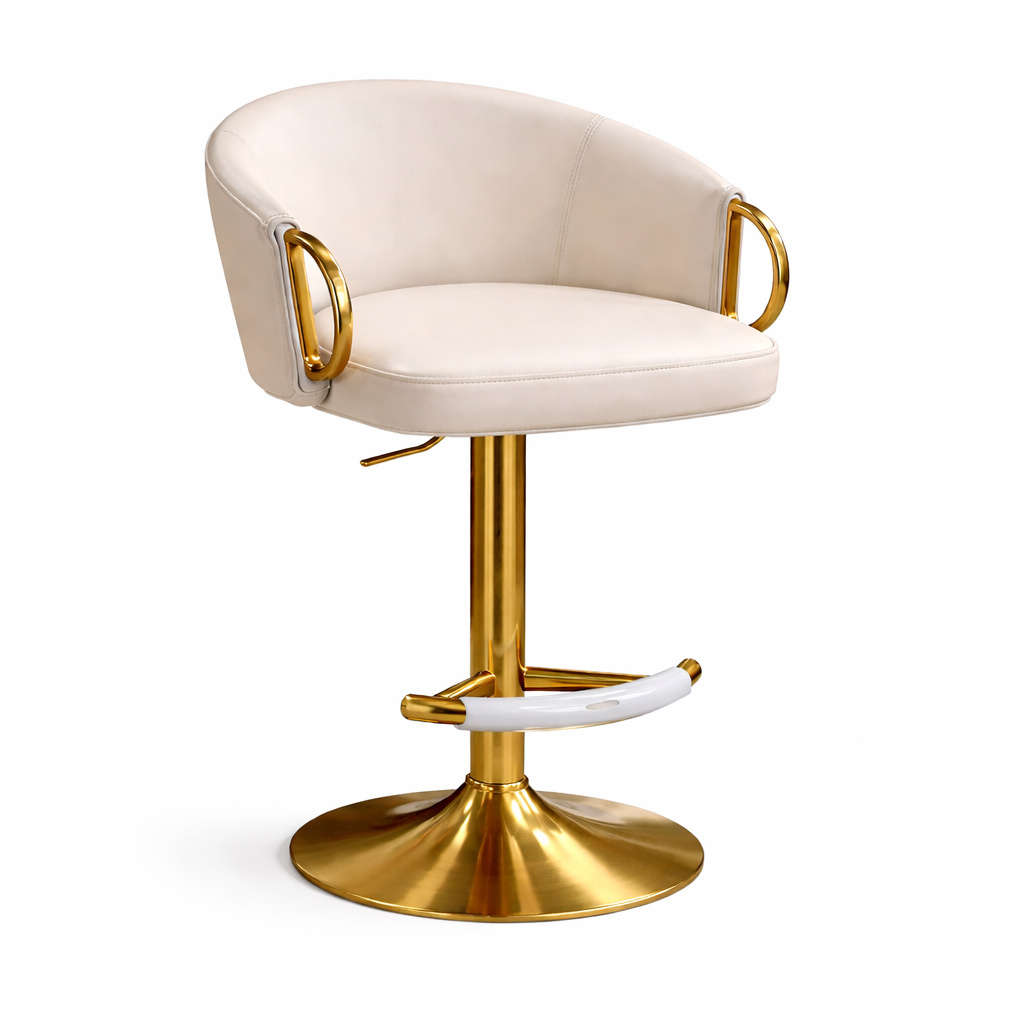 Luxury Upholstered Swivel Bar Stool with Gold Finish Pedestal Base & Armrest Rings - image 2
