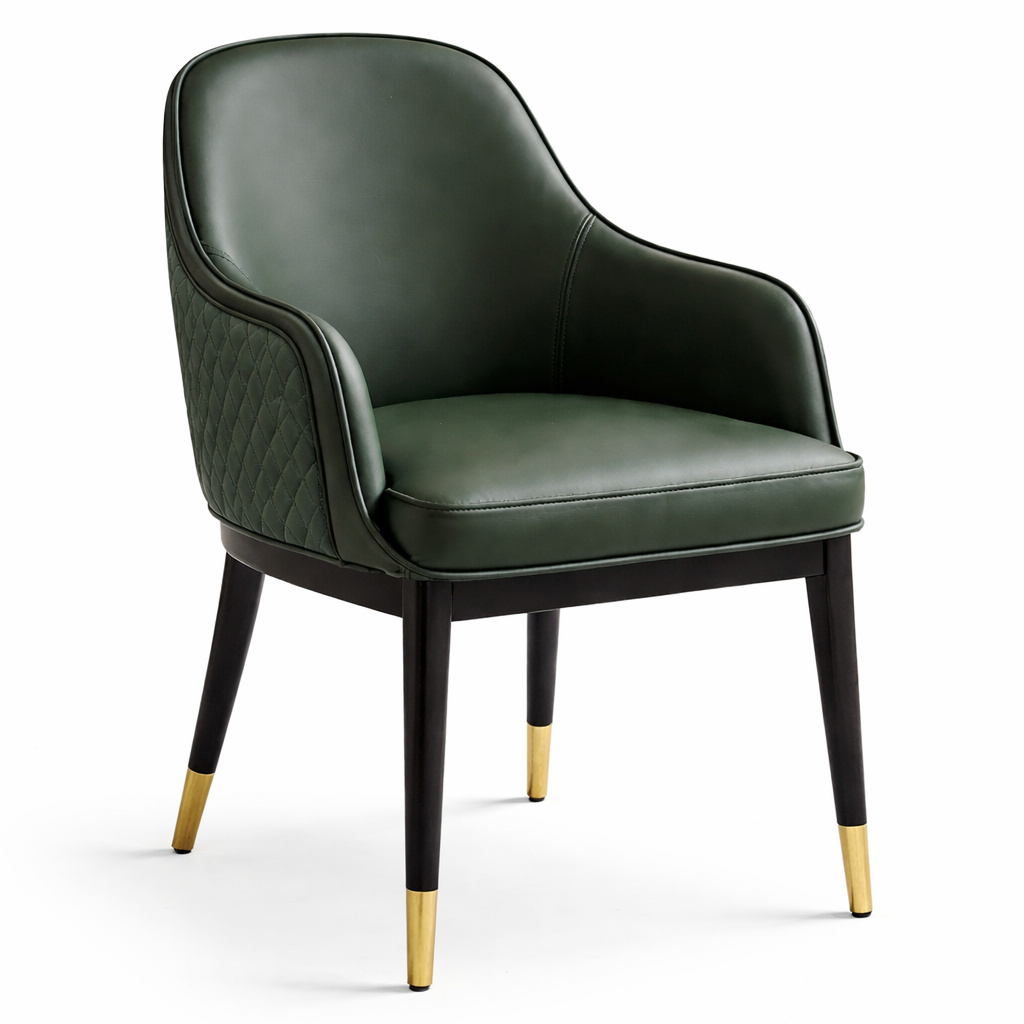 Curved Upholstered Dining Chair with Quilted Back & Solid Wood Legs - image 2