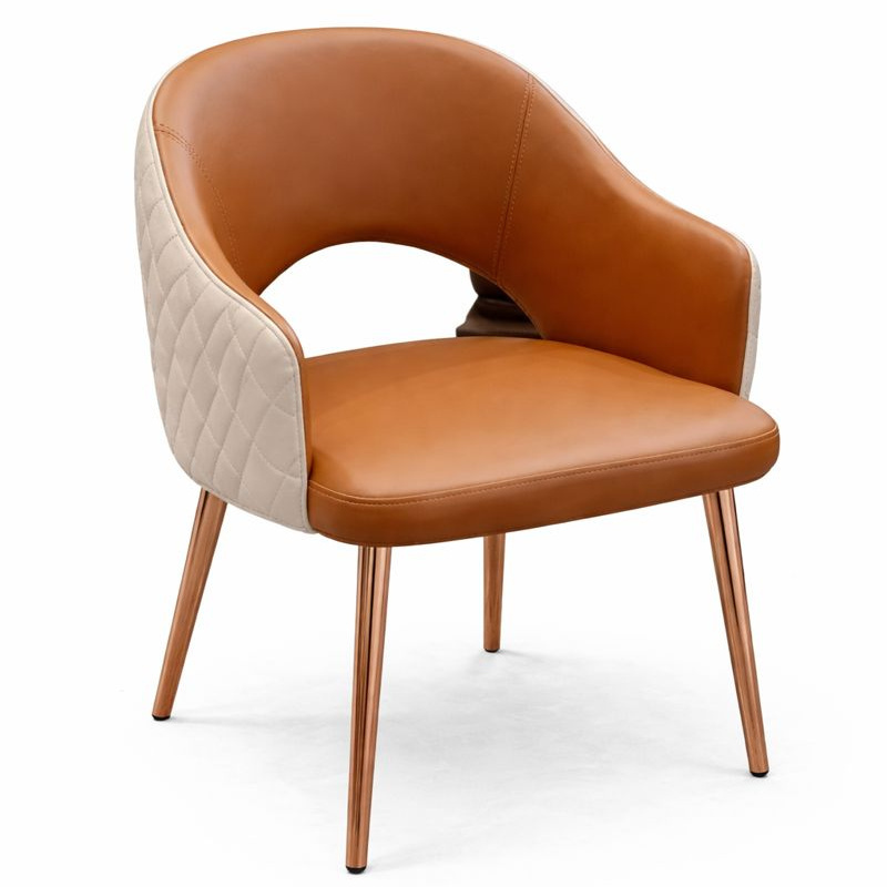 Curved Back Upholstered Dining Chair with Quilted Side Panels & Solid Wood Legs - image 2