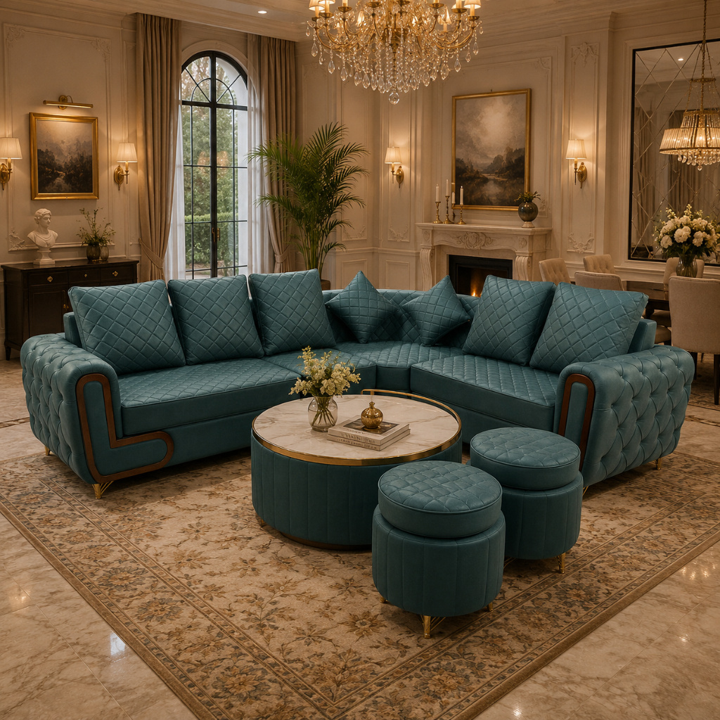 Royal Diamond Tufted L-Shape Sofa Set