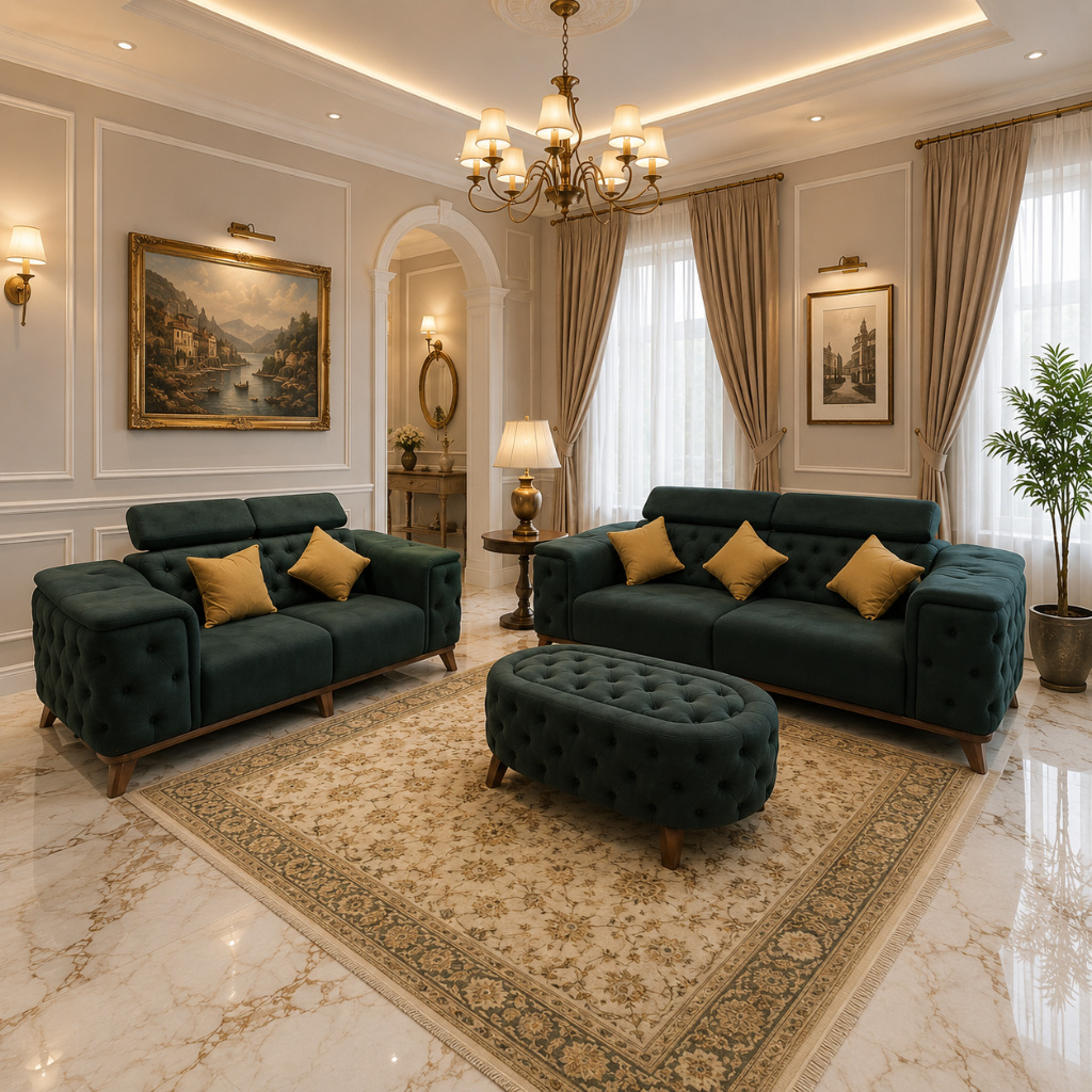 Royal Chesterfield Sofa Set with Ottoman