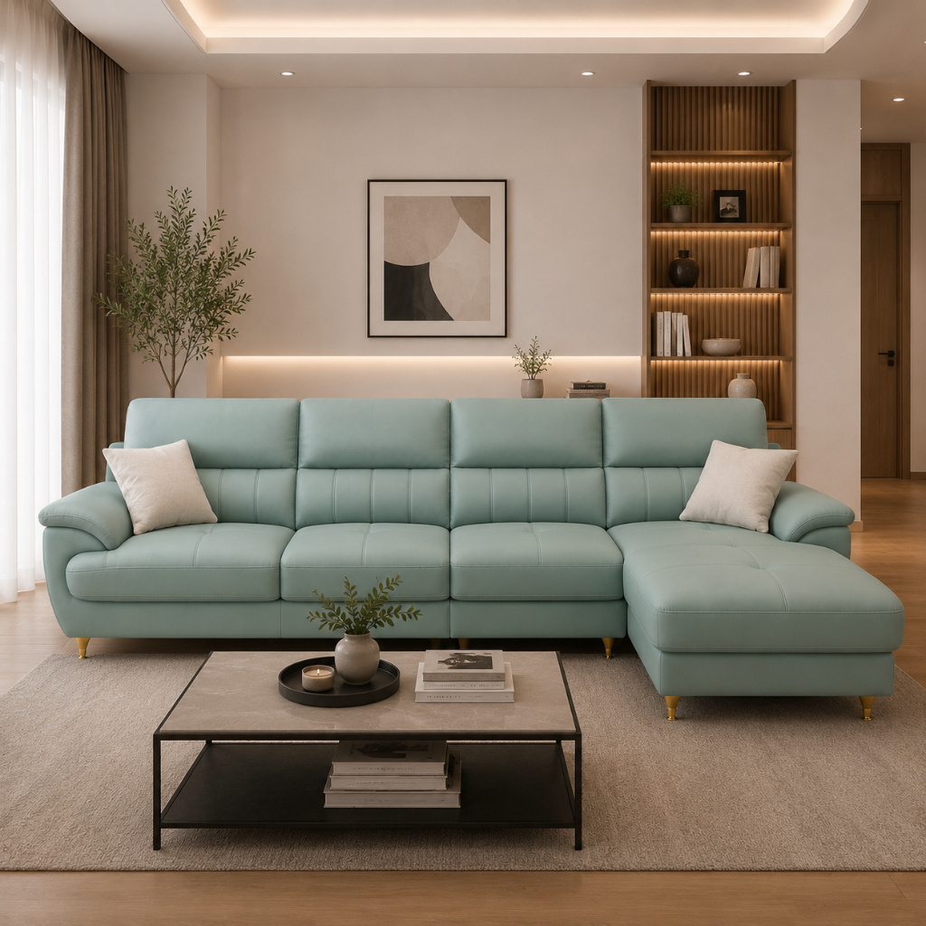 Aqua Luxe L-Shape Corner Sofa with Ottoman