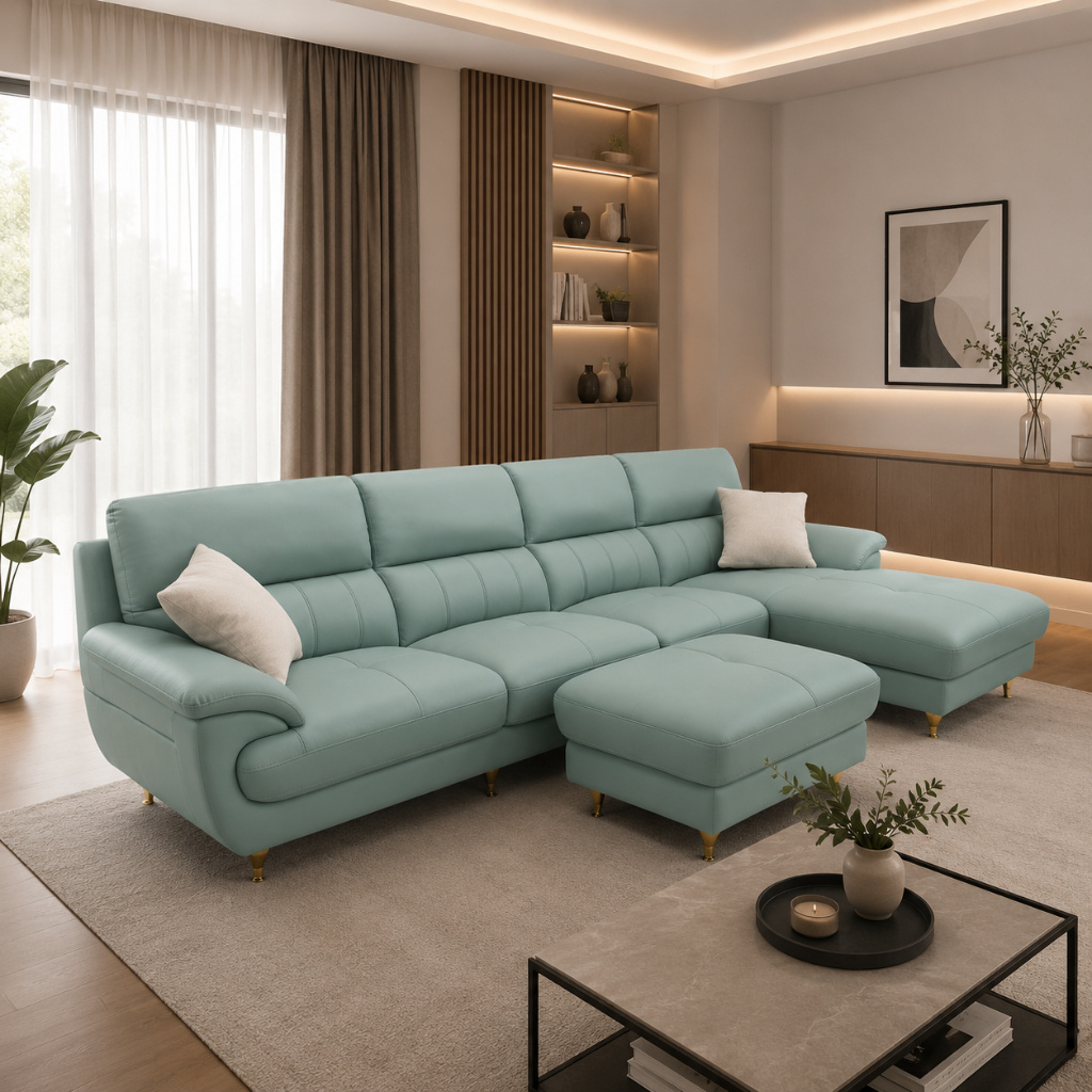 Aqua Luxe L-Shape Corner Sofa with Ottoman - image 2