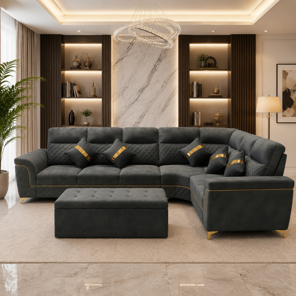 Royal Crest L-Shape Corner Sofa with Ottoman