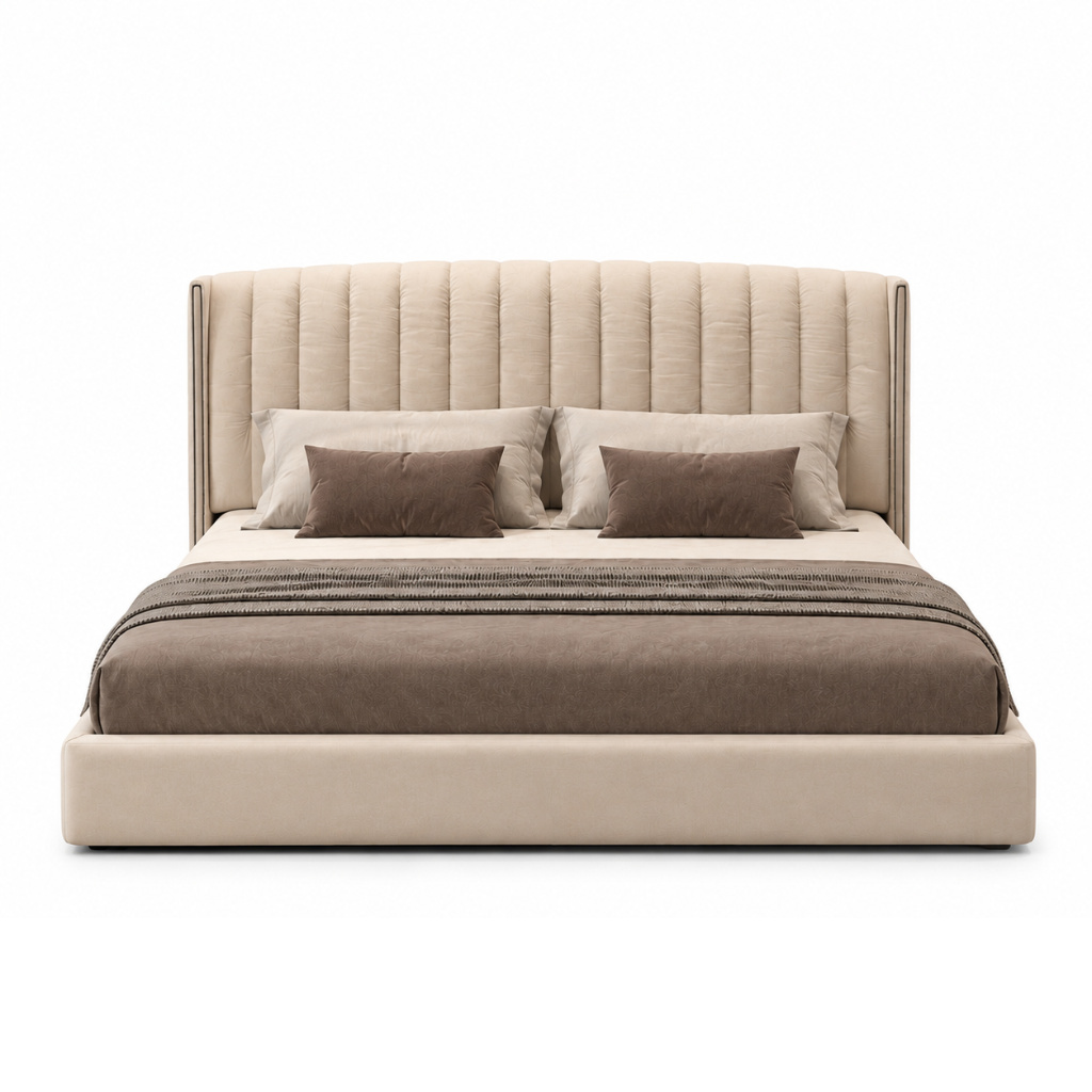 Serene Luxe Upholstered Bed with Designer Wall Panel - image 3